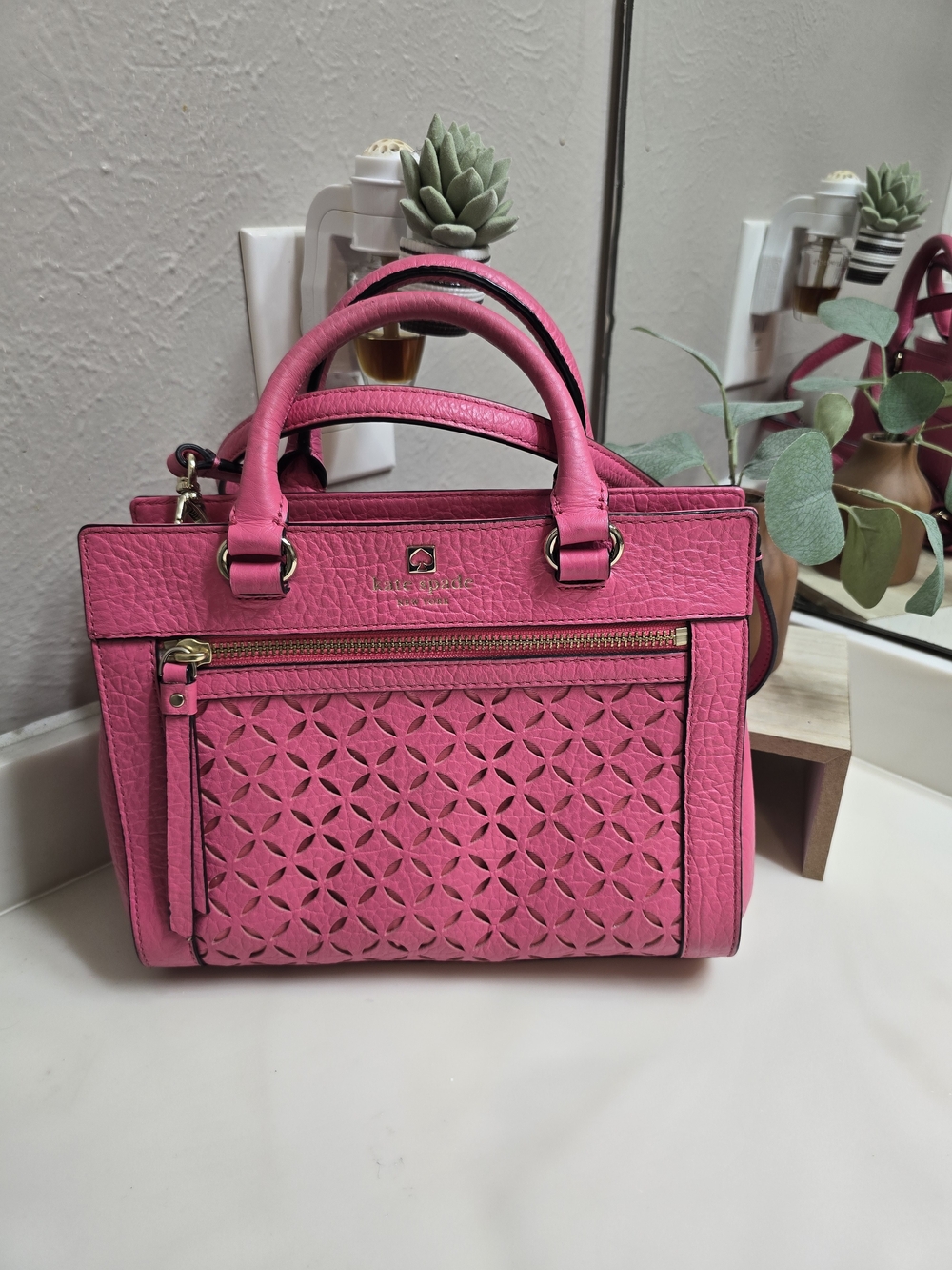 kate spade Bright Pink Perforated Leather Satchel